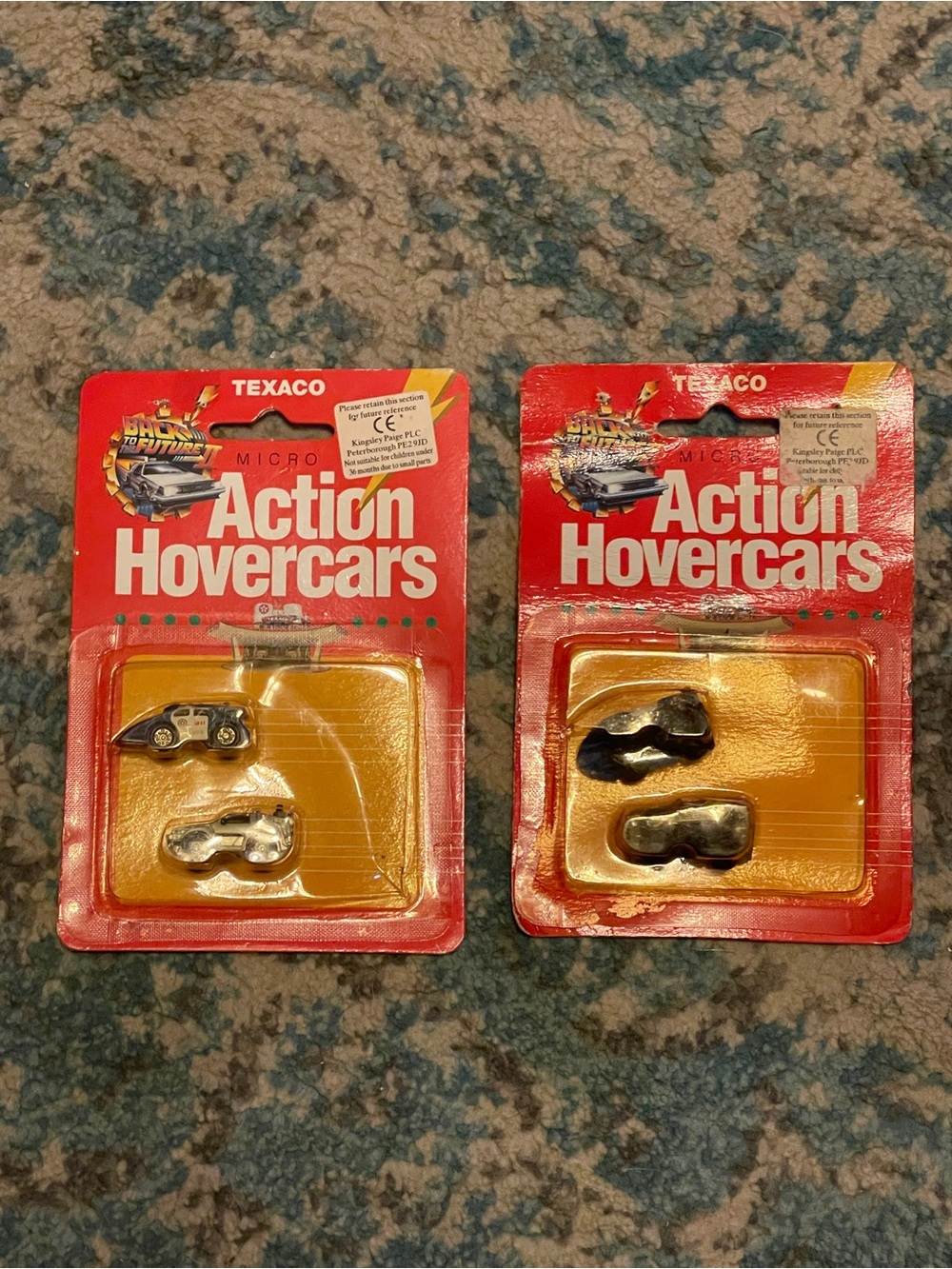 TWO Vintage 1989 Texaco Micro Action Hovercars Back to the Future II NOS